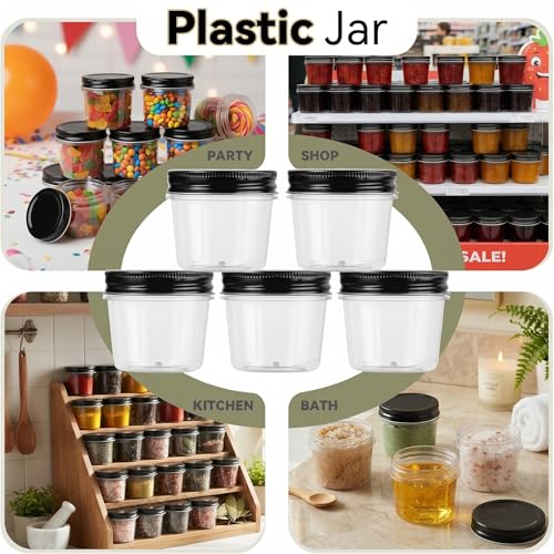 4 oz Plastic Small Mason Jars and Small Plastic Jars with Lids (20 Count)