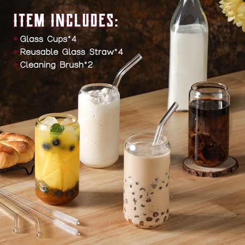 Drinking Glasses with Glass Straw 4pcs Set (4 Count)