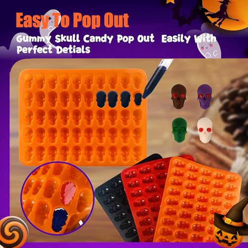 3 Pack Halloween Gummy Skull Candy Molds Silicone (150 Cavities)