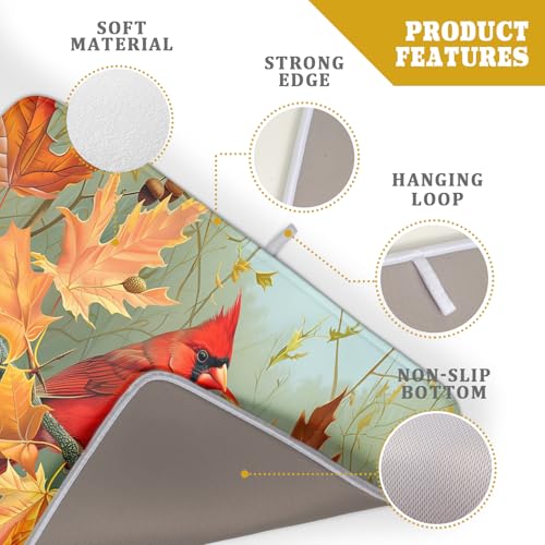 Fall Birds Dish Drying Mat 18x24 Inch Autumn Maple Leaf Tree Dish Drainer Mats Thanksgiving Decorative Microfiber Reversible Dish Drying Rack Pad Large for Kitchen Countertop Tabletop