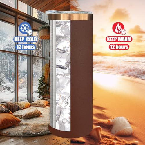 20 oz Skinny Tumblers Bulk with Lids and Straws Brown (8 Count)