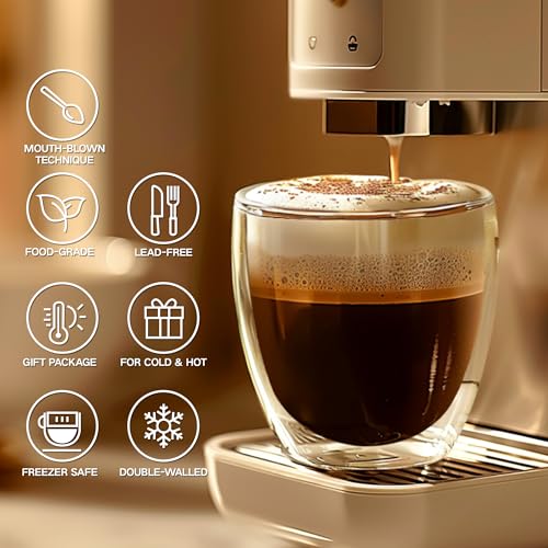 8 Ounces Set of 4 Double Walled Glass Coffee Mugs Insulated Layer Coffee Cups Borosilicate Glass Espresso Double Insulated Clear Glass Coffee Mug for Hot Beverages (4 Count)