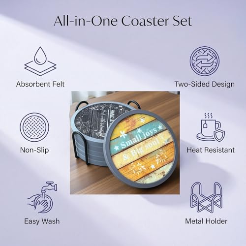 Absorbent Coasters for Drinks with Holder (7 Count)