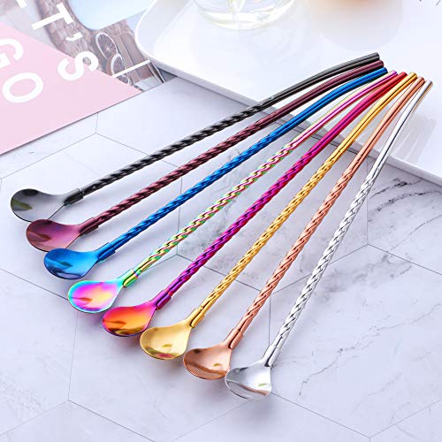 10 pcs Metal Straw Spoons with 2 Cleaning Brushes