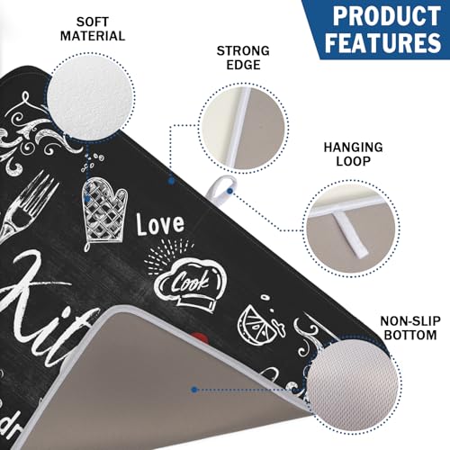 Black Coffee Bar Dish Drying Mats for Kitchen Counter 18x24 Inch
