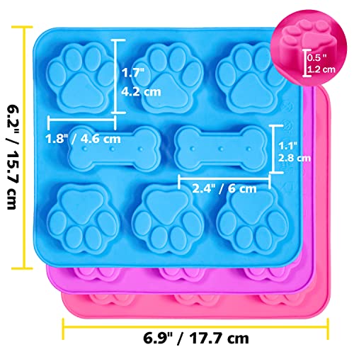 3 Pack Silicone Molds with Puppy Dog Paw and Bone Shaped 2 in 1 (3 Count)