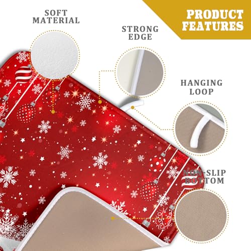 Xmas Balls Dish Drying Mat for Kitchen Countertop Winter Red White Snowflakes Dish Drainer Mats 16x18inch Reversible Dish Drying Rack Pad Protector for Dining Holiday New Year Decor