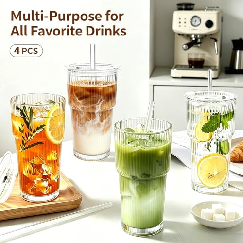 4PCS 20oz Glass Cups with Lids and Straws (4 Count)