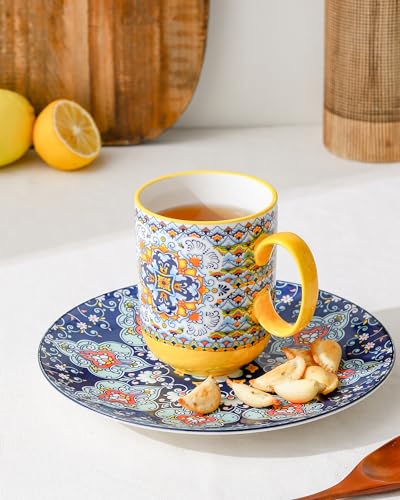 Boho Ceramic Coffee Mugs Set of 6