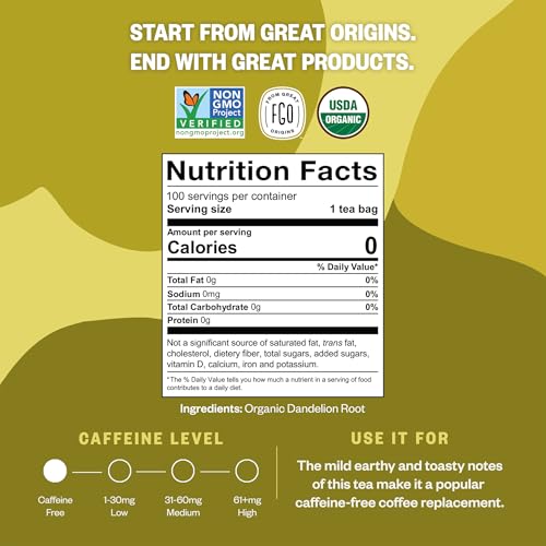 Organic Roasted Dandelion Root Tea (100 Count)