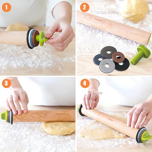 Rolling Pin with 4 Thickness Rings (3 Count)
