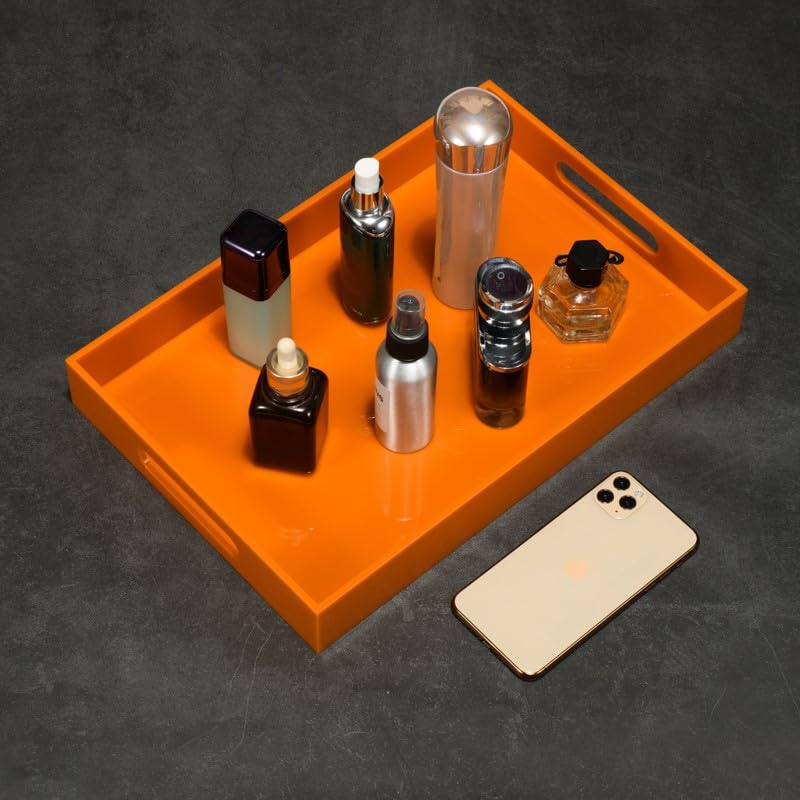 Orange Sturdy Acrylic Serving Tray with Handles