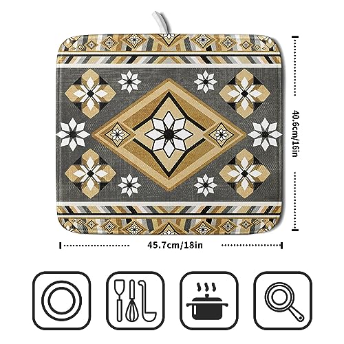 Boho Yellow Gray Aztec Dish Drying Mat for Kitchen Counter