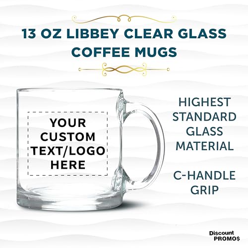 Custom Clear Glass Coffee Mugs 13 oz. Set of 10 (100 Count)