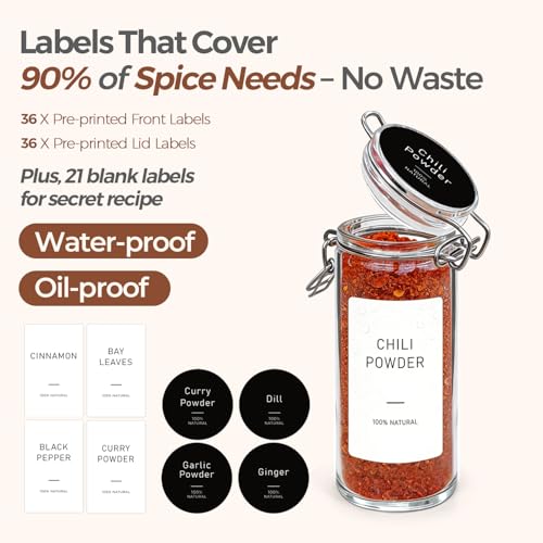 Small Glass Spice Jars with Airtight Lids 4oz 12 Pack with Labels (12 Count)