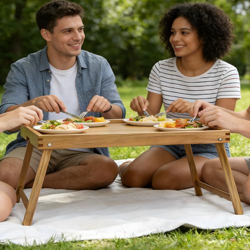 Acacia Bed Tray Table with Folding Legs