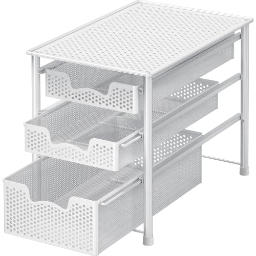 3 Tier White Alloy Steel Sliding Basket Organizer Drawer Cabinet