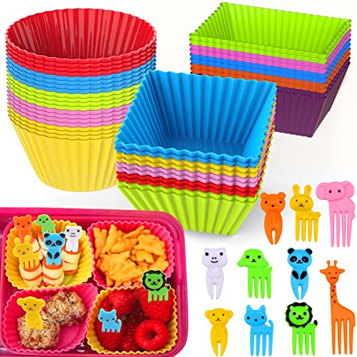 60 Pcs Silicone Lunch Box Dividers with Animal Food Picks (60 Count)