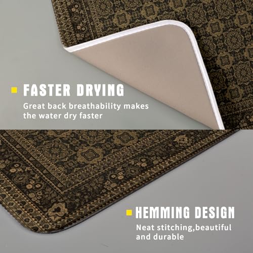 Brown Antique Tabriz Rug Dish Drying Mat for Kitchen Counter