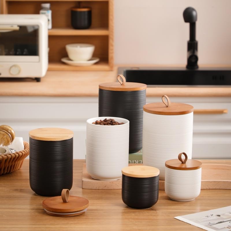 Food Storage Jar Strong Ceramic Storage Canisters with Airtight Wooden Lid (3 Count)