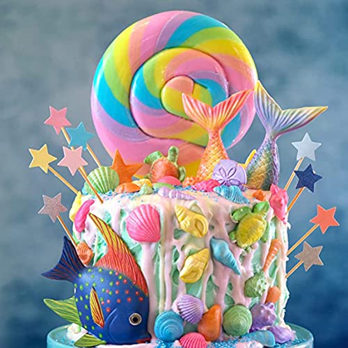 Mermaid Theme Cake Fondant Mold 3pcs Seahorse Seashell Starfish Mermaid Tail Under the Sea Silicone Baking Mold for Chocolate Candy Cake Decoration Polymer Clay Gum Paste Craft