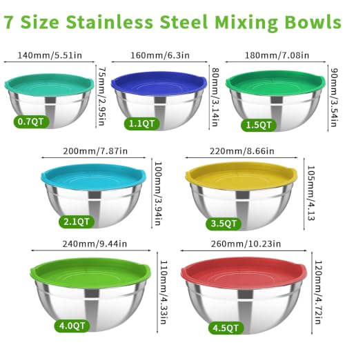 Stainless Steel Mixing Bowls with Color Lids (7 Count)