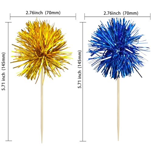 30Pcs Foil Firework Cupcake Toppers Sparkle Tinsel Cake Toppers Tinsel Drink Cake Decoration Cocktail Picks for Birthday Wedding Graduation Party Supplies Gold Dark Blue (30 Count)