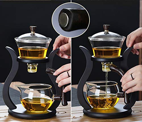 Lazy Kungfu Glass Tea Set Semi Automatic Drip Rotating with Infuser Glass Teapot Set
