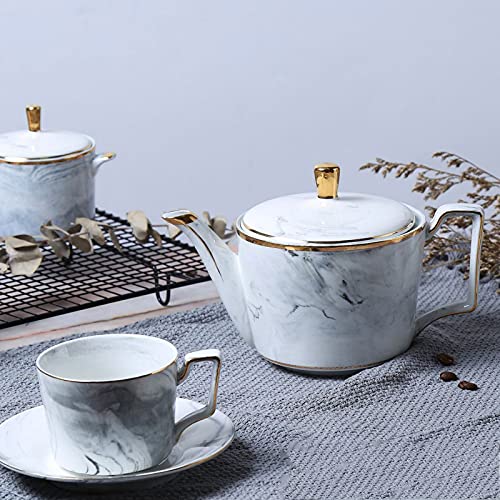 11Pcs Porcelain Tea Set for Adults Coffee Cup and Saucer Sets Gray Coffee Cups Set with Teapot Sugar Bowl