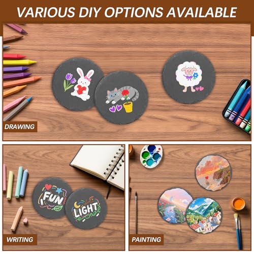 72 PCS Black Natural Slate Coasters Bulk Set 4 Inch Laser Engraving Blanks with Anti Scratch Bottoms for Home (72 Count)