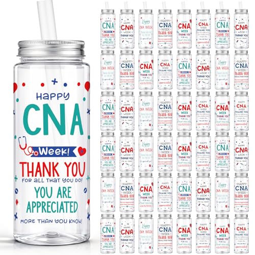 24 Pcs CNA Week Appreciation Gifts 14.2oz Certified Nursing Assistant Thank You Tumbler Cups with Lids and Straws Bulk Happy CNA Week Party Favors Medical Assistant Nursing Student Gifts (24 Count)