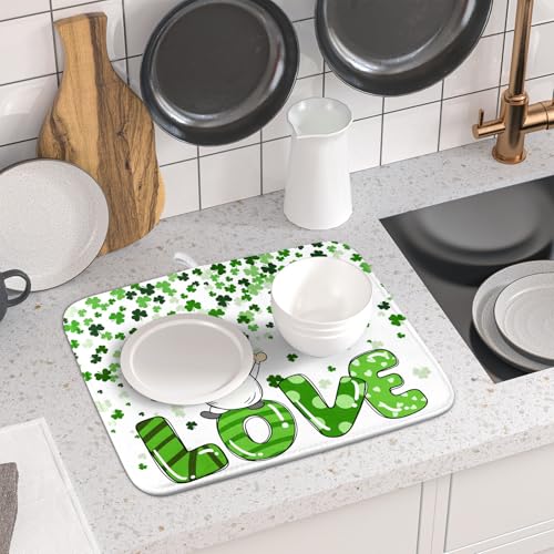 St Patrick's Day Gnomes Love Dish Drying Mat for Kitchen Counter
