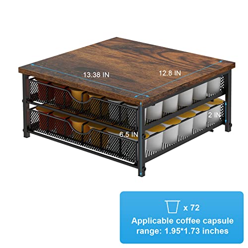 Coffee Pod Drawer Holder Capsule Storage Organizer 2 Tier Coffee Pods Holder With Sliding Baskets for 72 Capacity K Pod