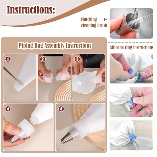 14 Piece Reusable Piping Bags and Tips Set with Stainless Steel Nozzles