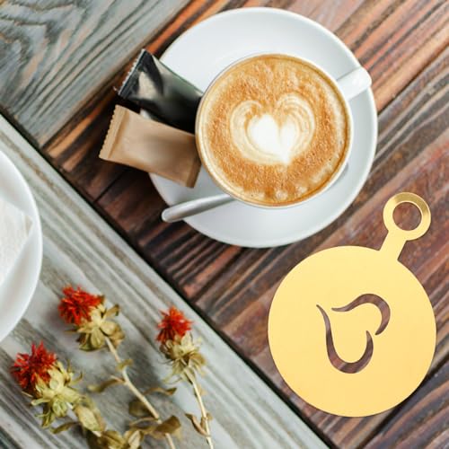 4pcs Golden Practical Latte Stainless Steel Reusable Stencils Mould Sugar DIY Baking Art Gold Decorating Cake Milk Cappuccino Templates Painting Tool Sieve Pattern Coffee Store (4 Count)