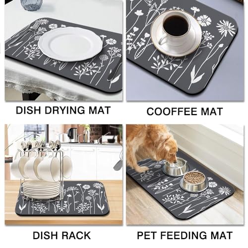 Dish Drying Mat for Kitchen Counter 20x12in Washable Quick Dish Drying Pad Rubber Backed Absorbent Draining Mat Fit Kitchen Counter