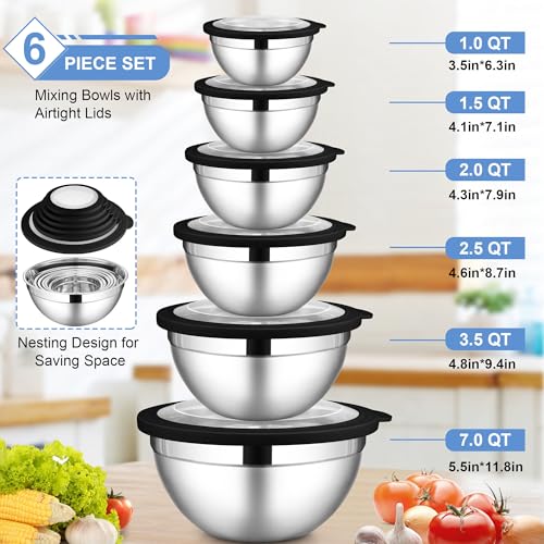 Stainless Steel Mixing Bowls Set (12 Count)