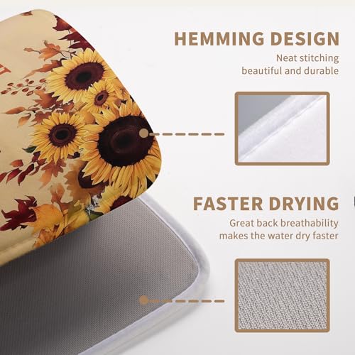 Fall Orange Pumpkins Dish Drying Mat Maple Leaves Autumn Large Kitchen Mats Dish Drying Pad Absorbent Dish Dryer Mat for Kitchen Countertops Microfiber Drainer Pad Dish Drying Mats