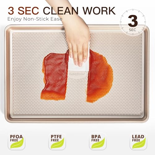 3 Pack Gold Nonstick Baking Sheet Pan Set with Oven Mitts Heat Resistant (5 Count)