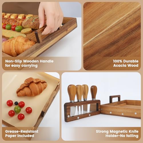 Large Charcuterie Board 30x12 Inch with Cheese Knife Set Acacia Wood