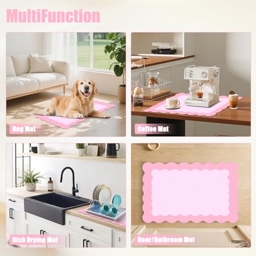 Pink Scalloped Coffee Mat for Countertop Coffee Bar Mat Matt