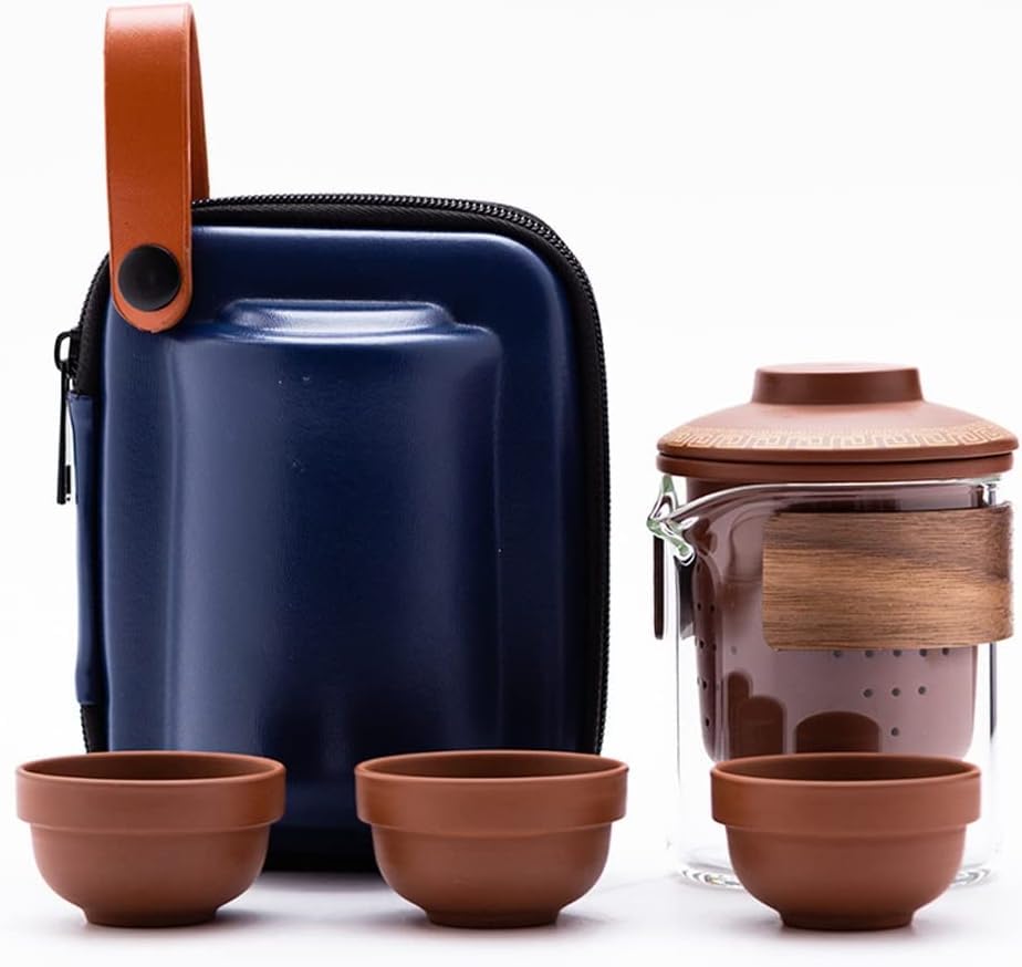 Travel Tea Set Ceramic Portable Sets with Carring Cases Teapot with Small Glass Filter Flower Teawares Gift