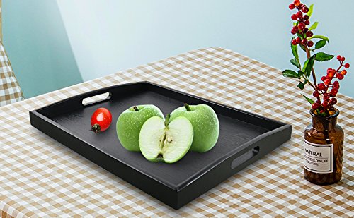 Serving Tray Large Black Wood Rectangle Food Tray Butler Tray Breakfast Tray with Handles
