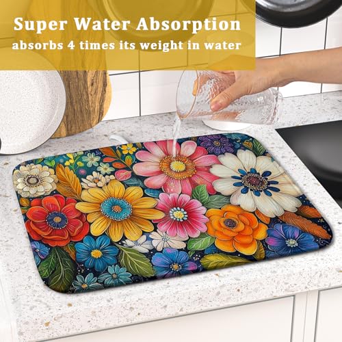 Boho Flower Dish Drying Mat