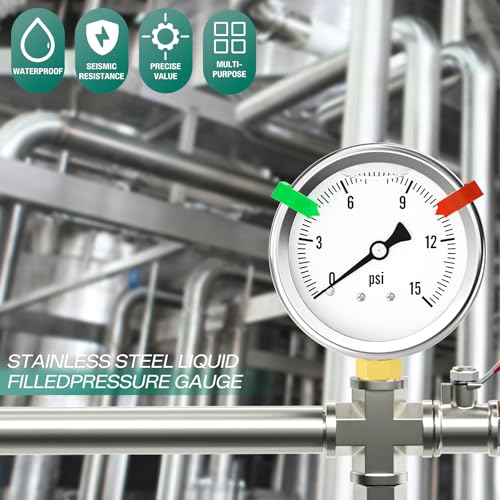 0 15PSI Stainless Steel Liquid Filled Pressure Gauge