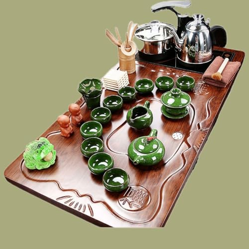 WW P09L2115197 全自动 Kungfu Tea Set Automatic Teapot Set 茶盘 Chinese Gongfu Tea Set Gift Box 茶具套装家用陶瓷功夫茶具智能电磁炉茶台茶道 Solid wood Chinese Teaset 实木整套