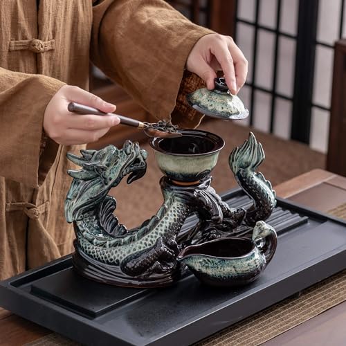 Ceramic Teapot with Infuser Semi Automatic Tea Set Magic Teapot with 8 cups Gradient Color