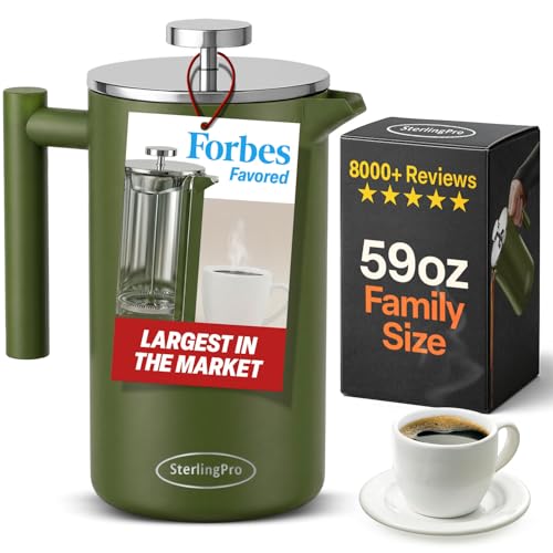 Non Toxic Extra Large Insulated Stainless Steel French Press Coffee Maker 59oz