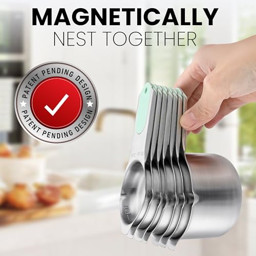 Magnetic Stainless Steel Measuring Cups Set of 7 Patented (7 Count)