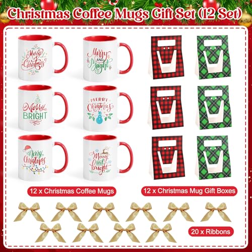 12 Sets Christmas Coffee Mugs with Mug Boxes 12 oz (12 Count)